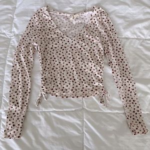 White Long Sleeved Top with Roses